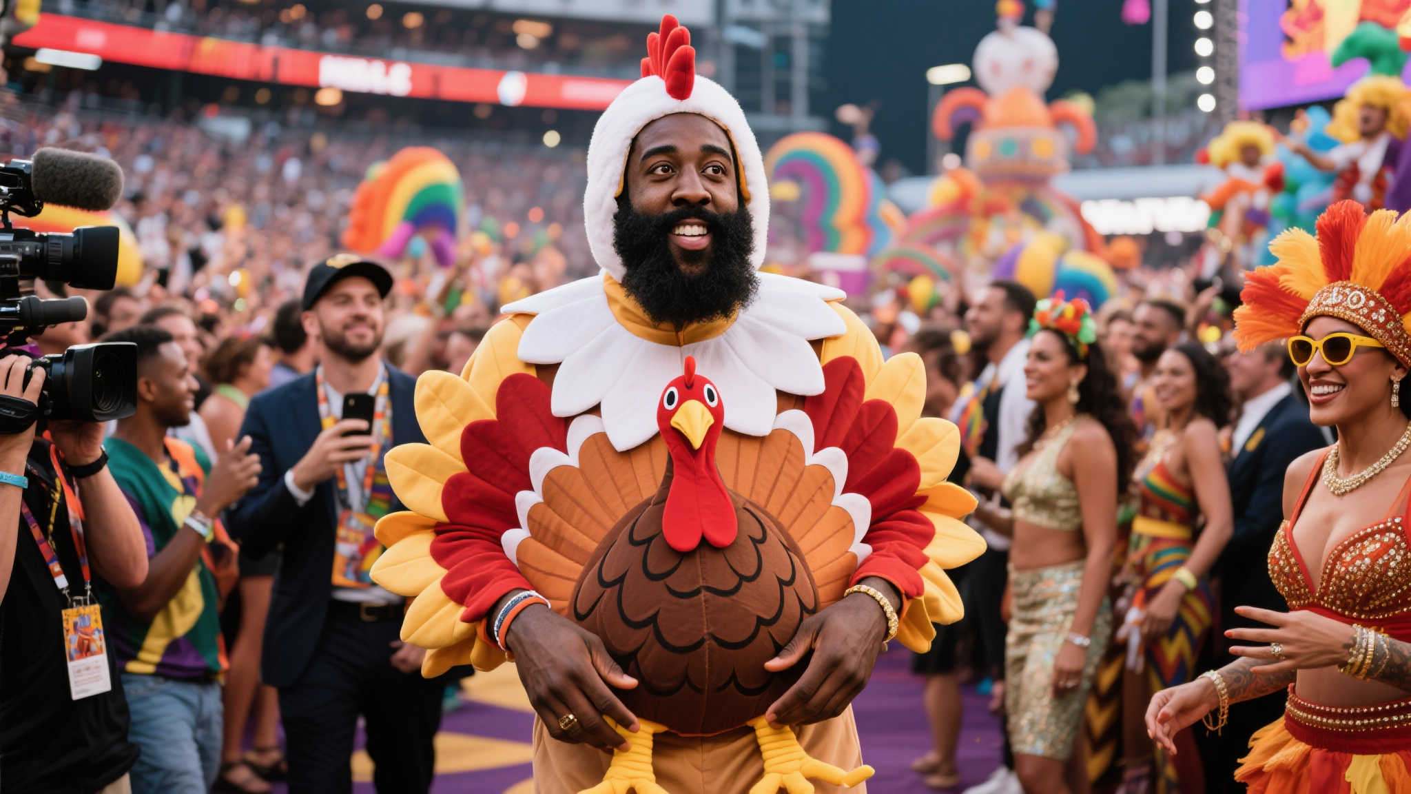 哈登化身火鸡,惊艳现身狂欢节 哈登化身火鸡,惊艳现身狂欢节